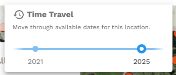 Time Travel slider menu showing timeline with selectable time points and current position indicator